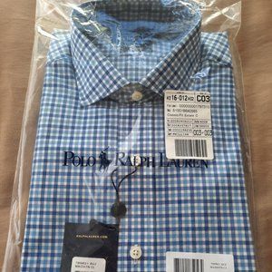 NEW UNOPENED Ralph Lauren Classic-Fit Estate Checks Shirt, Lt Blue, Medium, 15.5